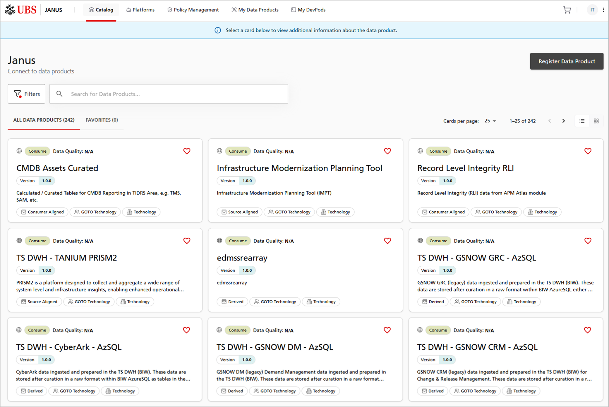 Data Product Catalog with advanced filters