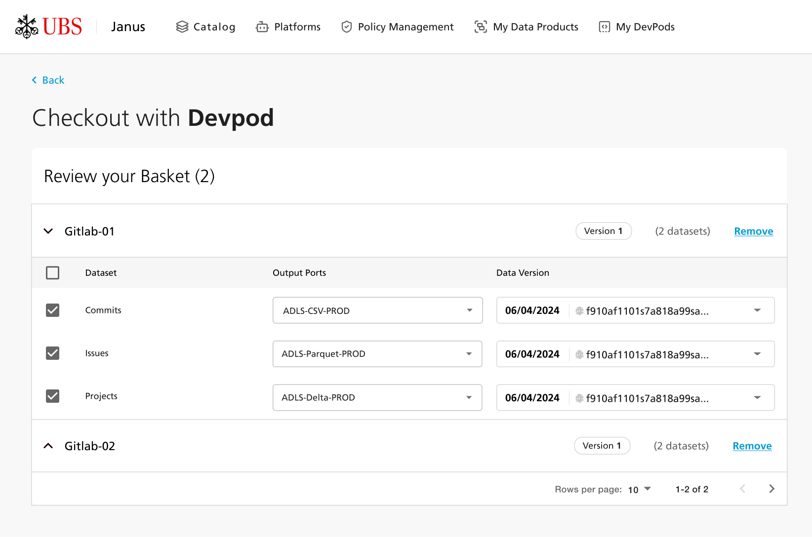 Data Product Request form with approval workflow